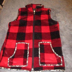 Soft Buffalo Plaid vest with animal print edging